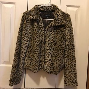 Fuzzy Leopard Print Coat